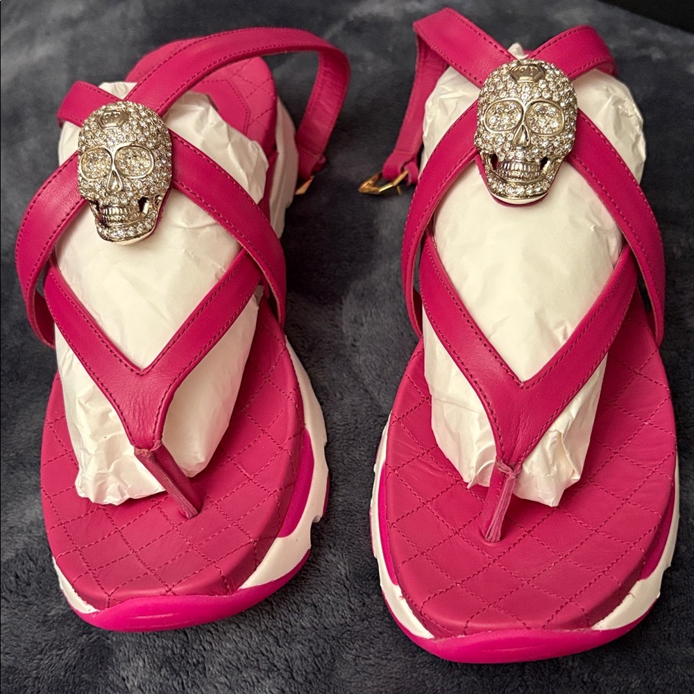 Authentic Philipp Plein Crystal Skull Sandals
